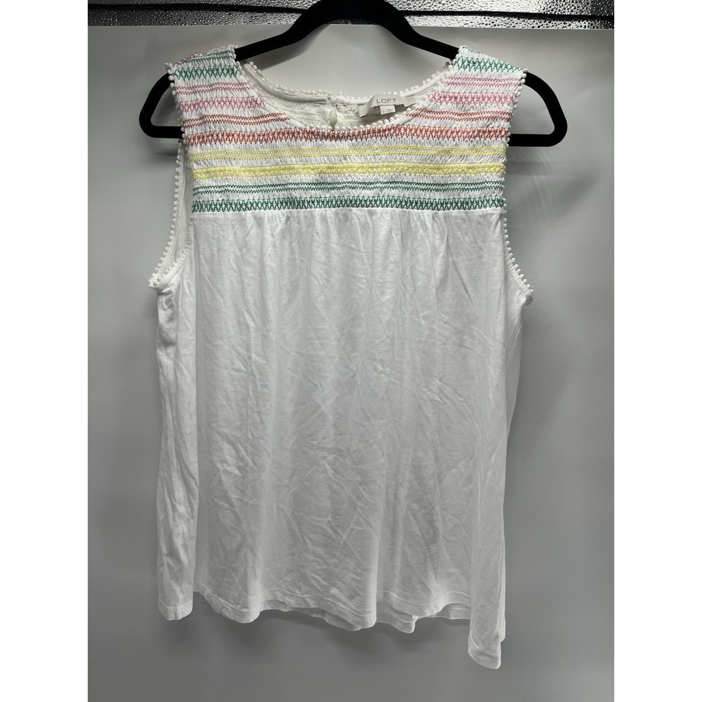 Women's Loft White ‎ tank top LOFT colorful embroidered stripes Large